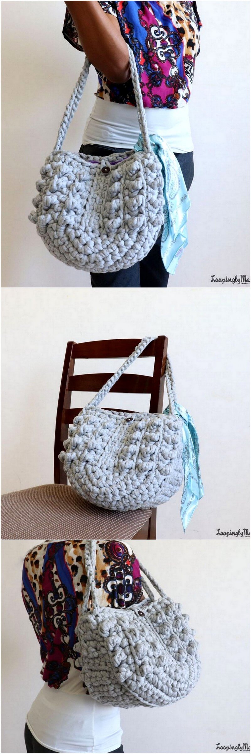 11 CHUNKY T-SHIRT CROCHET TOTE- FREE PATTERN 1