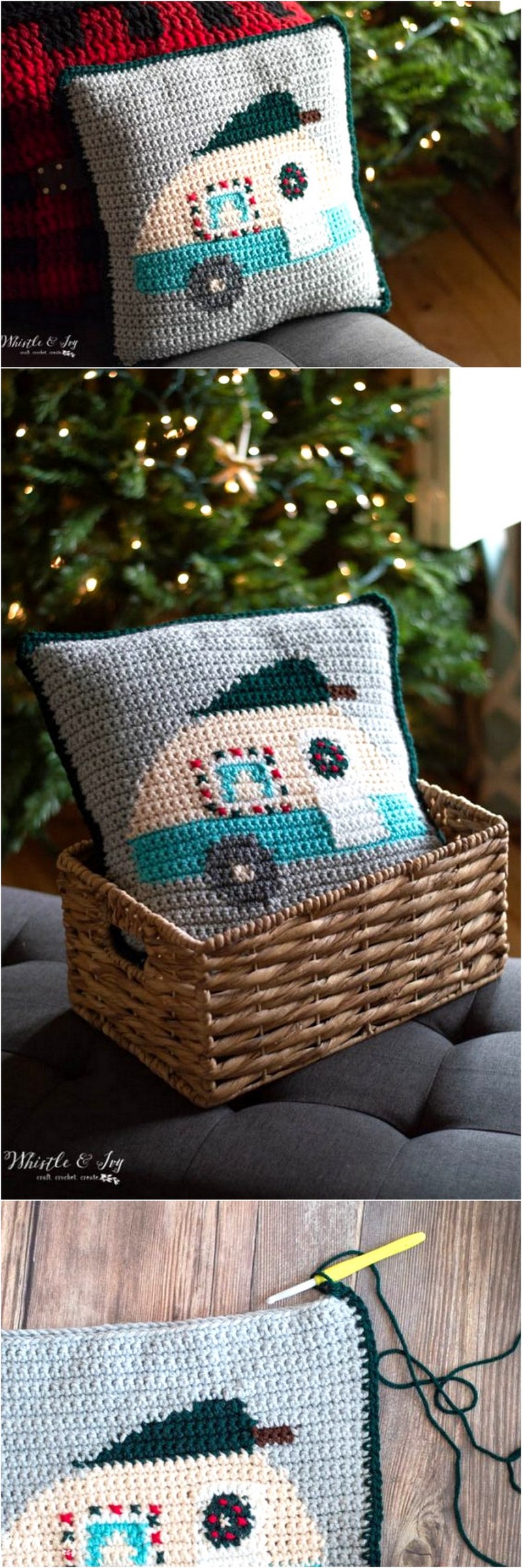 11 Christmas Crochet Camper Pillow – Free Crochet Pattern 1
