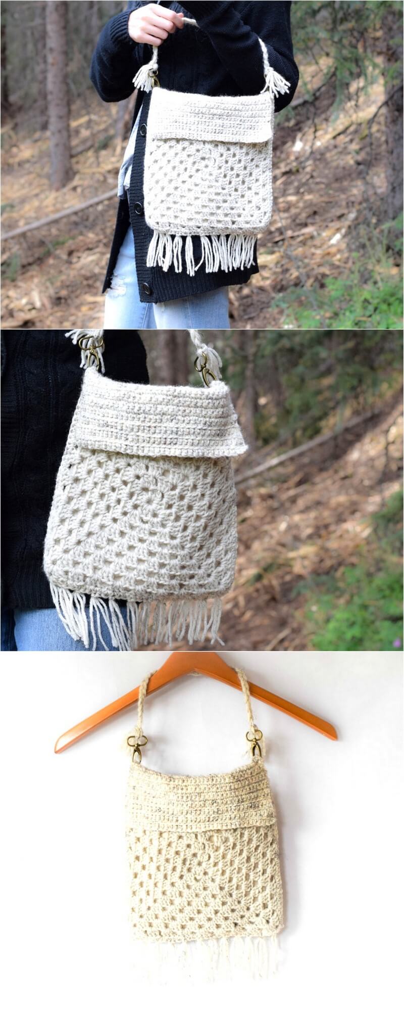 150 Boho Fringe Granny Square Crochet Purse 1