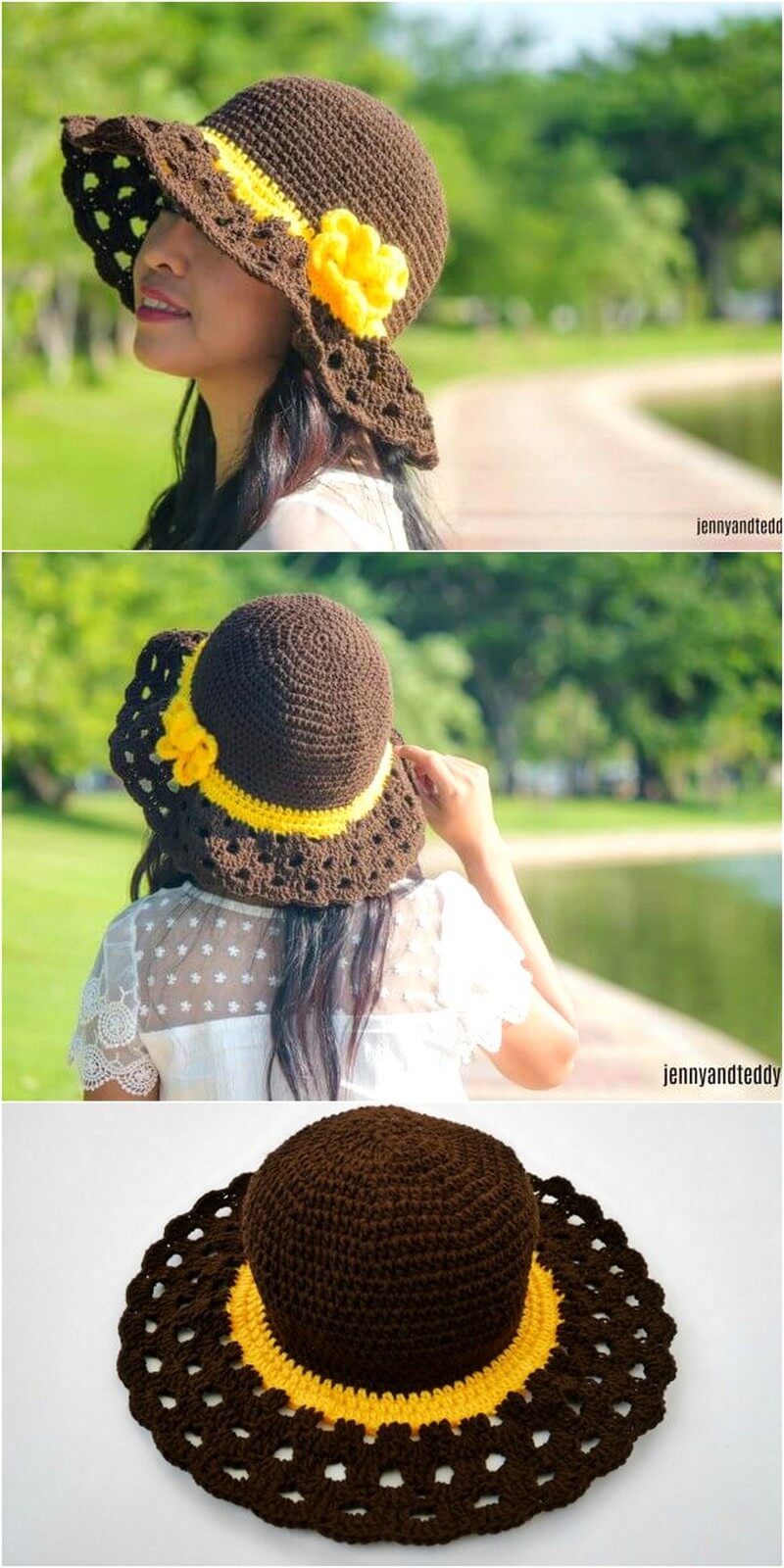 18 Cappuccino frappe wide brim crochet sun hat free pattern 1