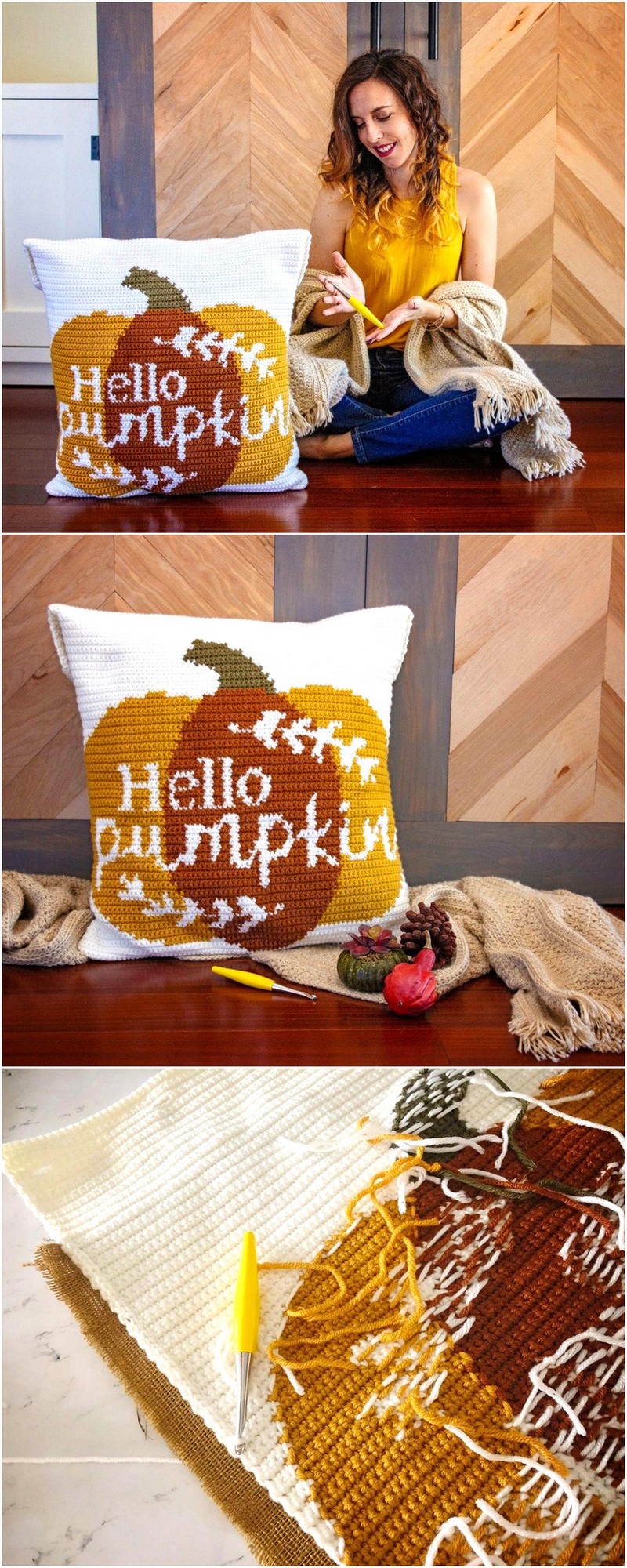 20 Free Fall Crochet Pattern- Hello Pumpkin Pillow 1