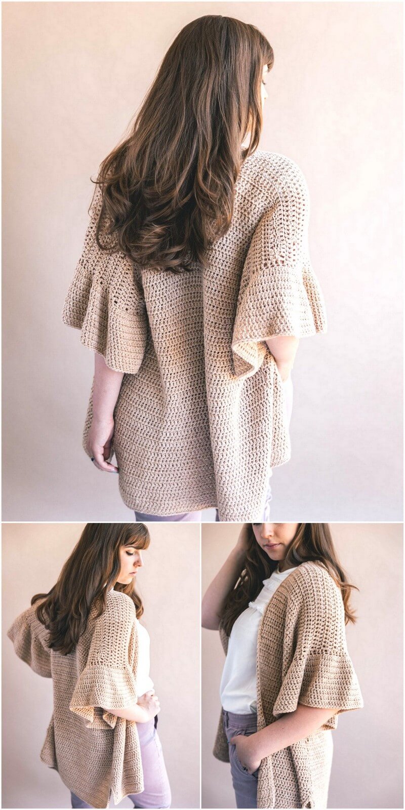 210 Crochet Ruffle Sleeve Cardigan 1