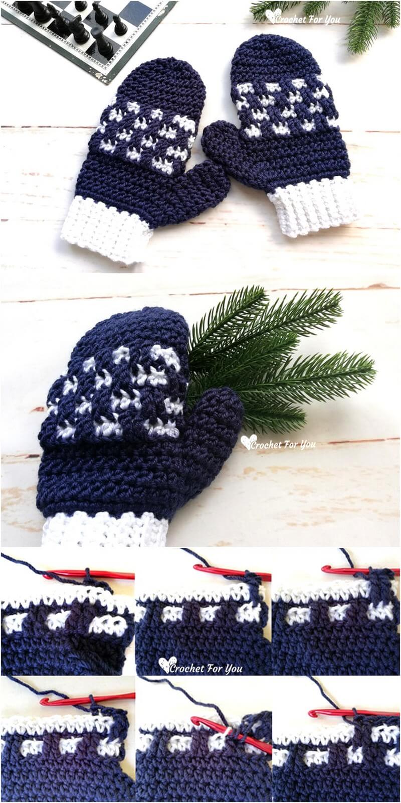 24 CROCHET CHECKERED MITTENS FREE PATTERN 1