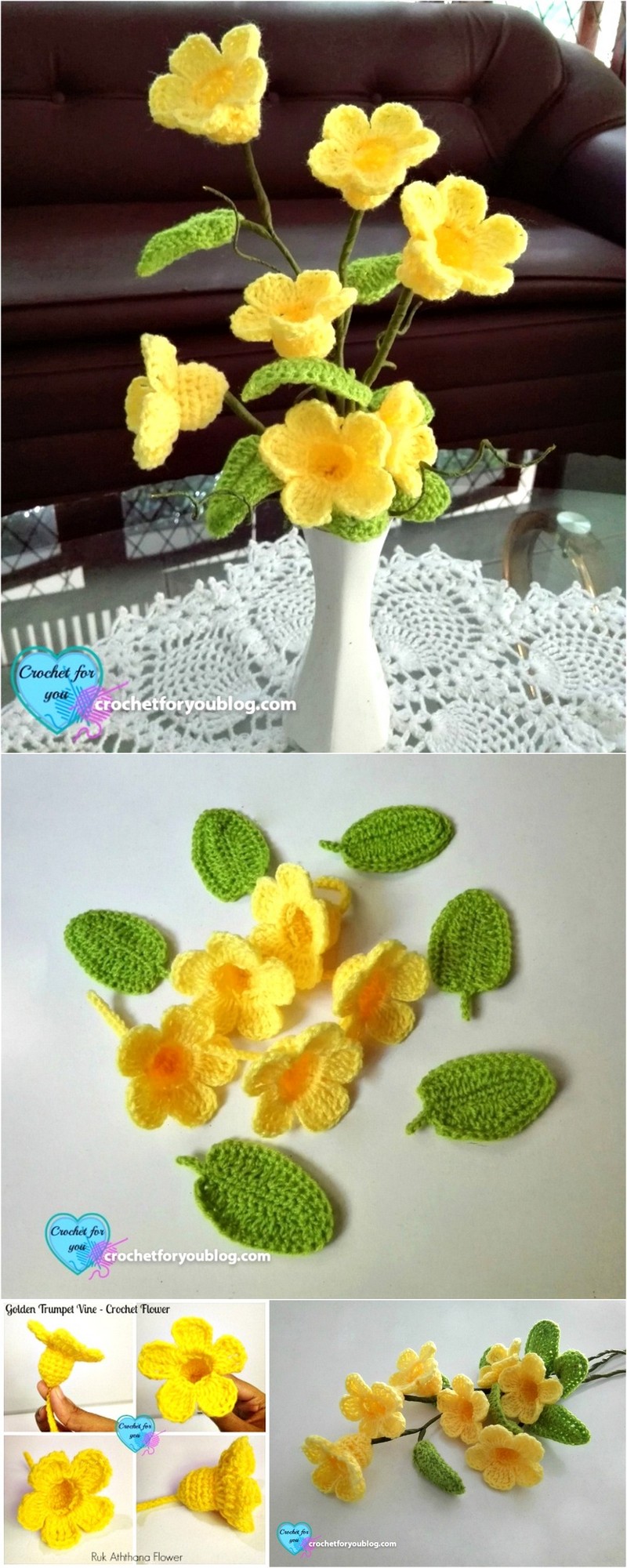 2CROCHET 3D FLOWER BOUQUET (GOLDEN TRUMPET VINE) FREE PATTERN 1