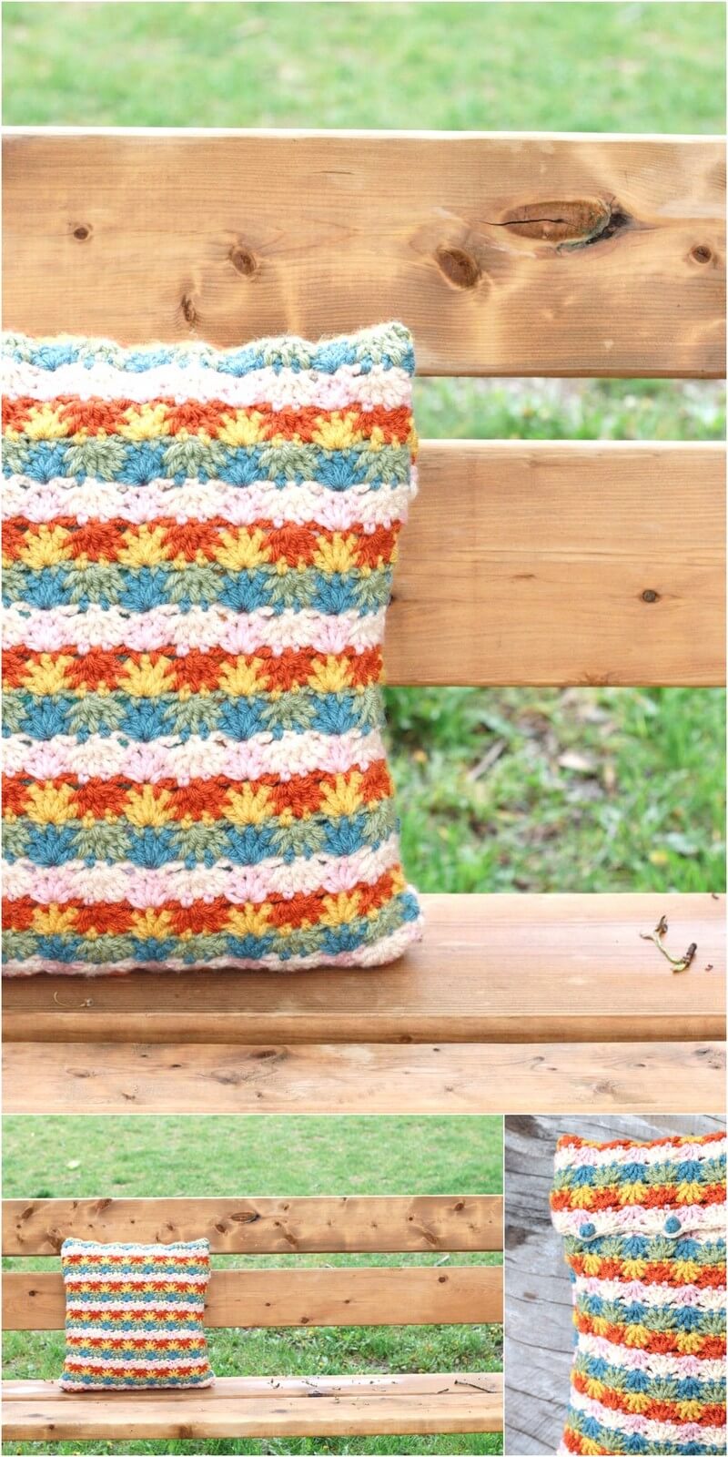 31 RETRO PILLOW CUSHION WITH LION BRAND YARNS - YARN & PROJECT #1 FREE PATTERN 1
