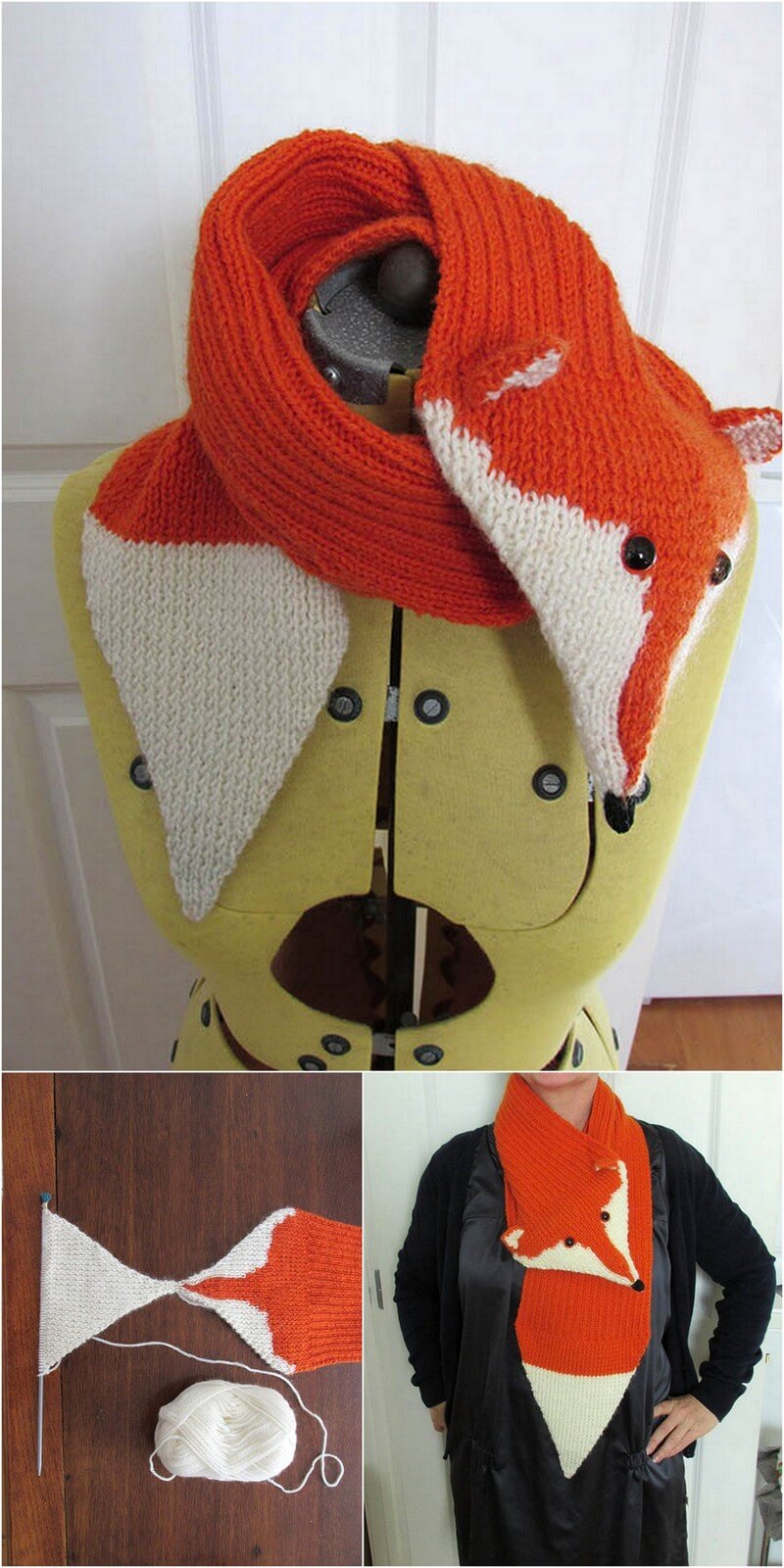 32 Free knitted fox scarf pattern 1