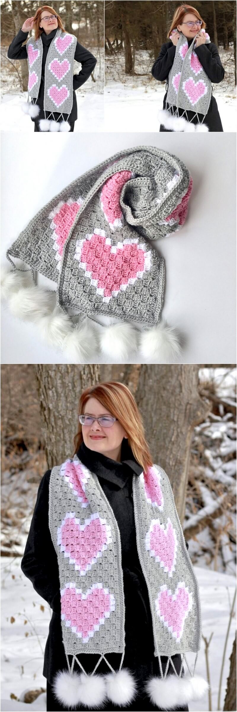 38 Heart C2C Scarf Free Crochet Pattern 1