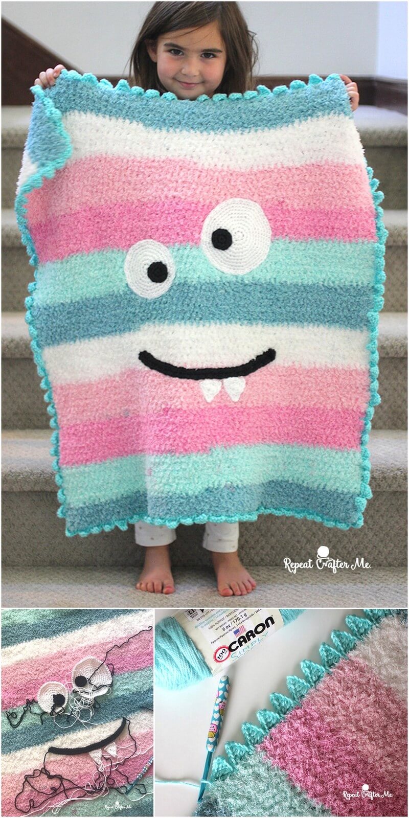 4 crochet monster blanket with bernat pipsqueak stripes 1