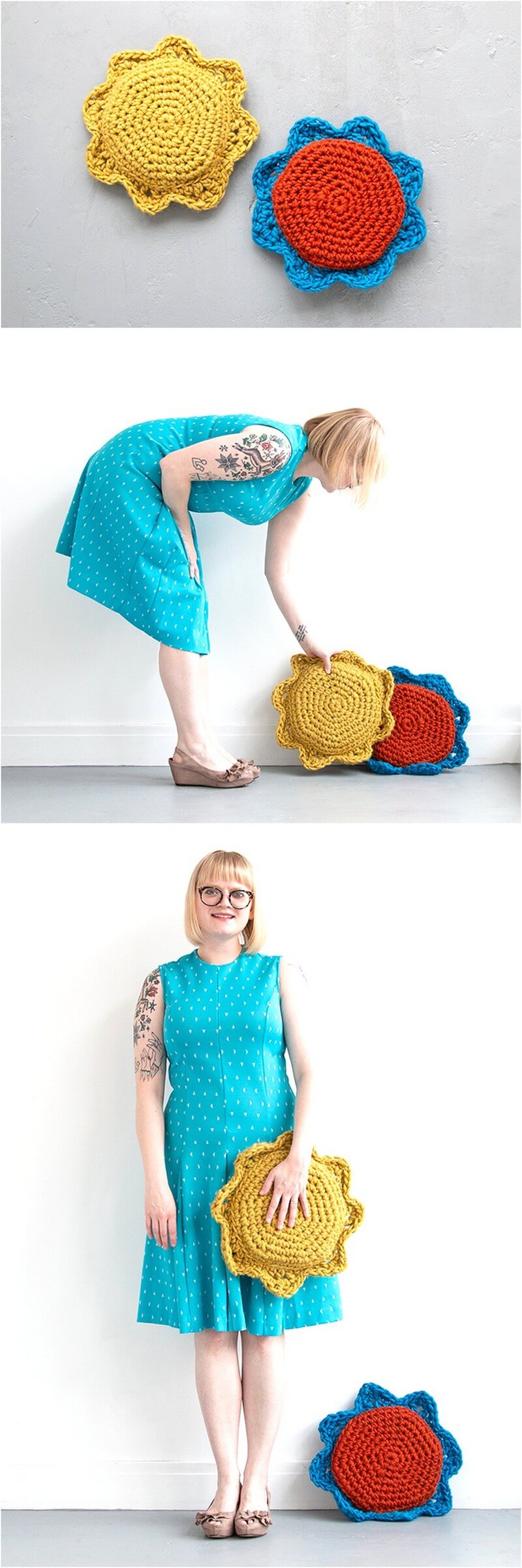 44 SUN & FLOWER PILLOWS – FREE CROCHET PATTERN 2