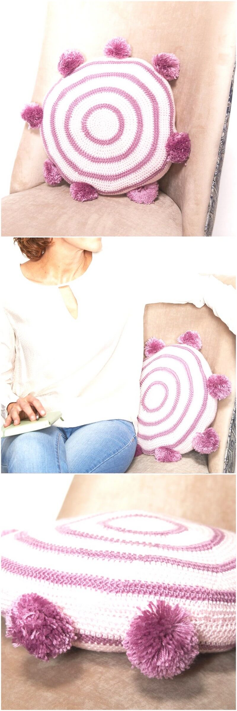 46 Pom Pom Cushion Crochet Pattern 1
