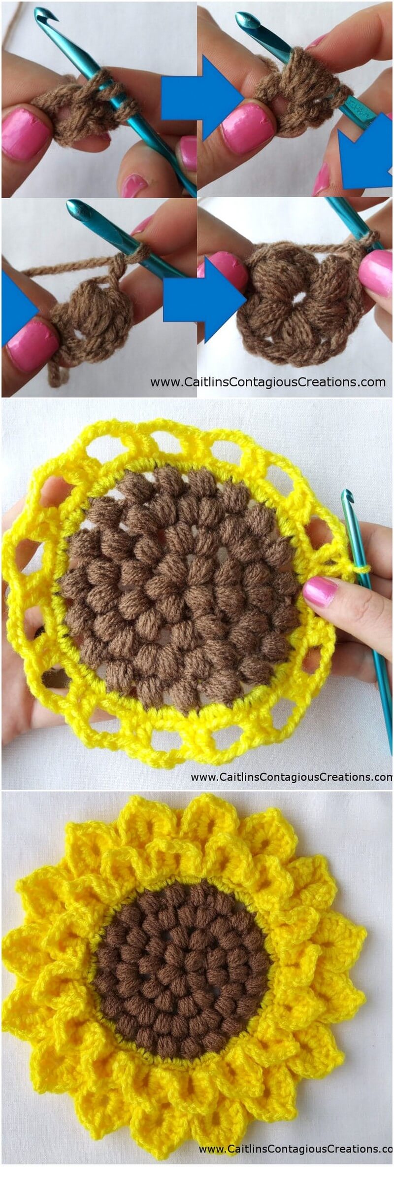 48 Crocodile Stitch Sunflower Square Crochet Pattern 2