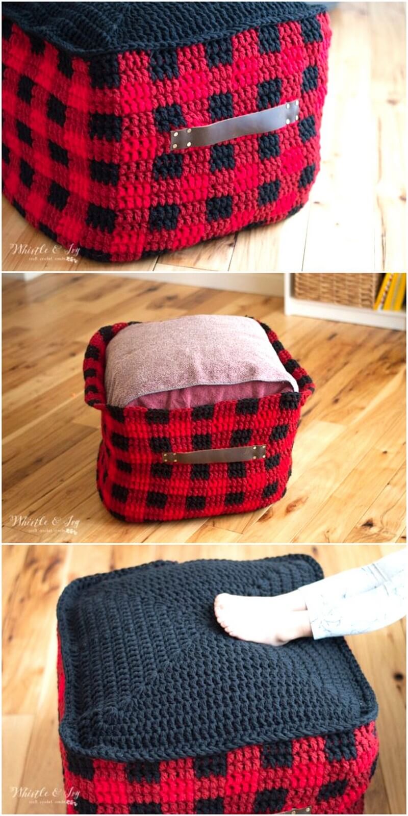 5 Crochet Plaid Floor Pouf – Free Crochet Pattern 1