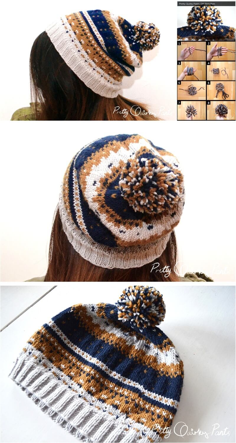89 DIY Colorwork Knit Beanie & Pom Pom – Free Pattern 1